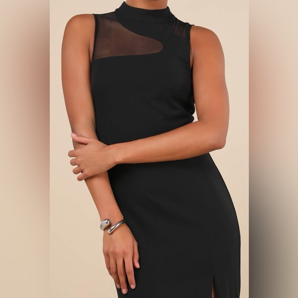 Lulus Irresistibly Modern Black Mesh Mock Neck Maxi Dress - Picture 2 of 6